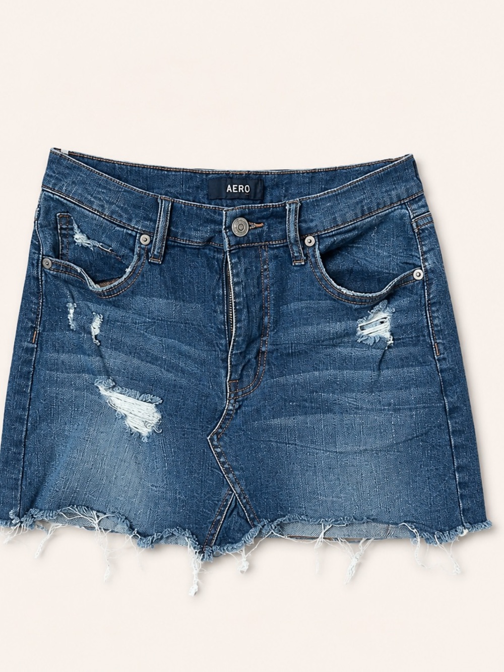 AERO-High Rise Distressed Denim Mini Skirt-size 8